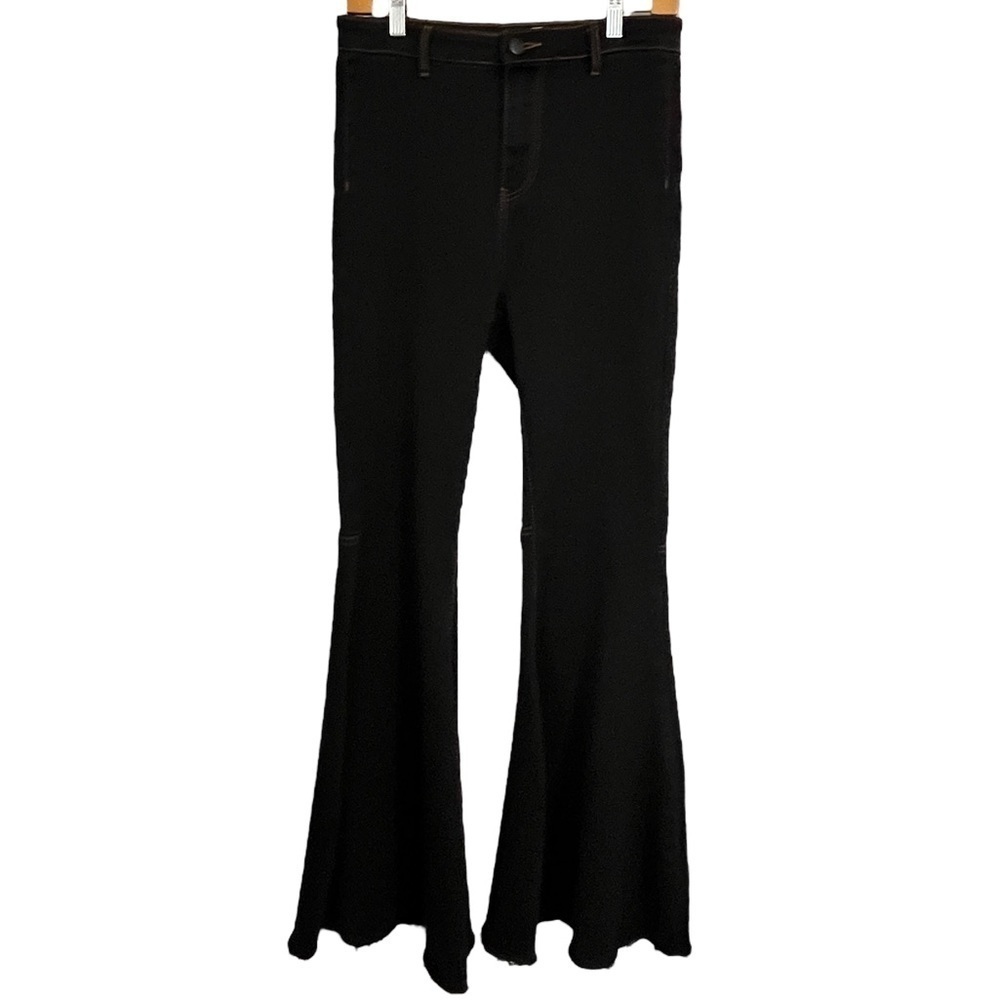 Chelsea & Violet High Rise Flare Black Stretchy Jeans with Raw Frayed Hem Sz 27